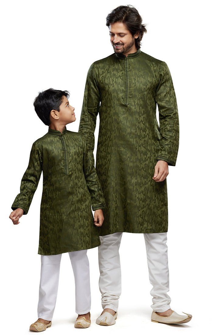 Vihaan & Arjun Father-Son Kurta Pajama Set - Green