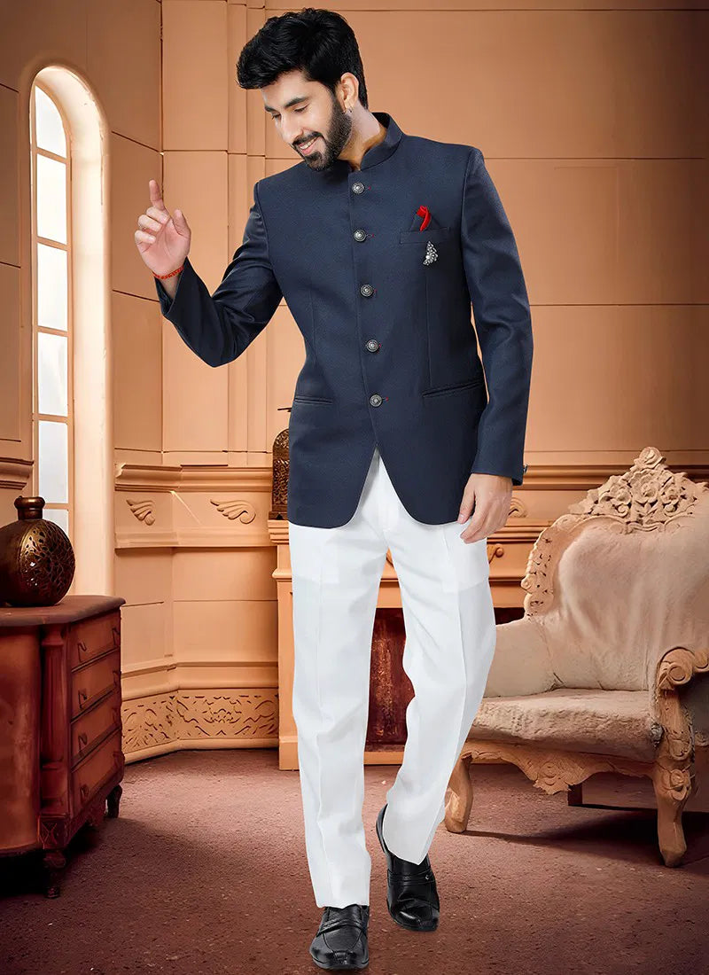 Viraat Navy Blue Jodhpuri Suit