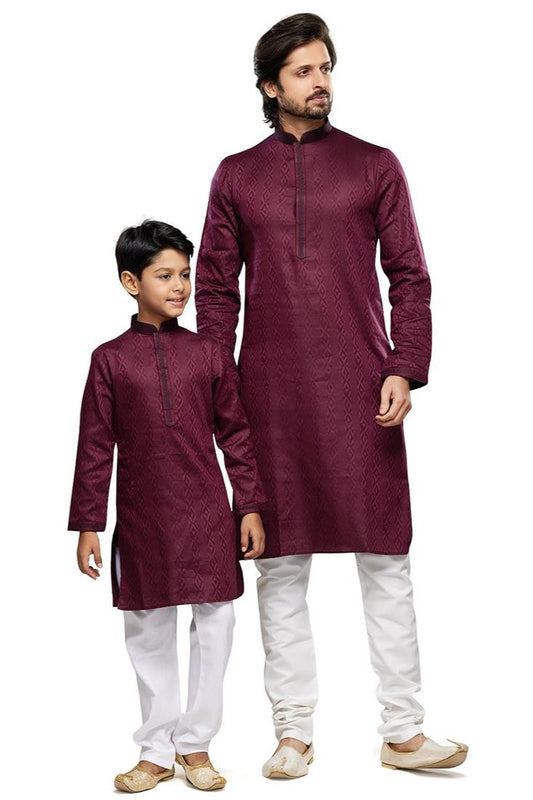 Yuvraj & Raj Father-Son Kurta Pajama Set - Maroon